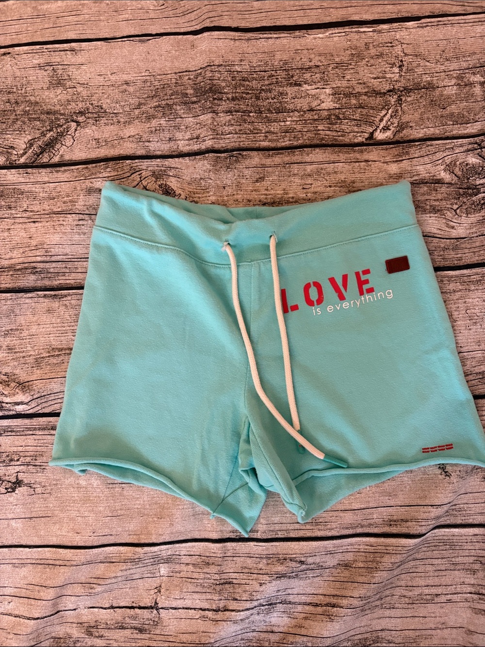 Peace Love World Light Aqua 'LOVE is everything' Women's Athletic Lounge Shorts